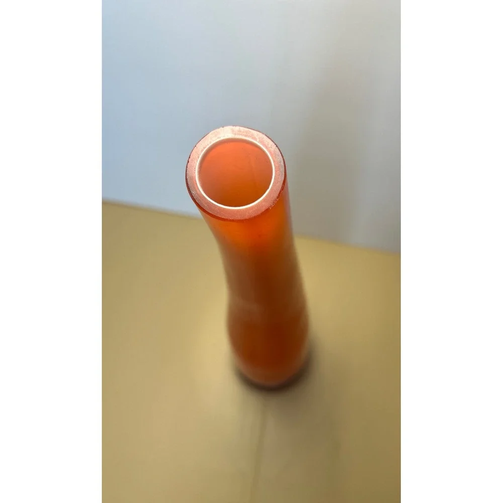 Vintage Orange Art Glass Bud‎ Vase Tall Curved Mid Century Modern Style 12 Inch